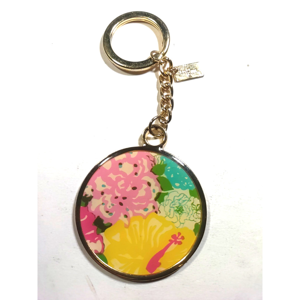 Lilly Metal Gold Tone Pink Yellow Circle Keychain - Picture 2 of 8